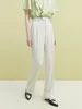 Women's Pants FSLE Women Commuter Drape White Suit High-Waisted Irregular-Waisted Twill Long Trousers 2024 Summer Office Lady Solid Pant