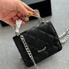 Lady Havyar Deri Klasik Üst Emamel Sap Kozmetik Kılıf Çantaları Klasik Mini Flep Diamond Lattice Akordeon Çoklu Pochette Gümüş Metal Zincir Crossbody Cüzdan 13cm