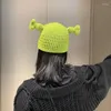 Berets Funny Hat Monster Shrek Green Hats Female Winter Knitted Cap Cute Head Cover Wool Caps Beanie Gorro