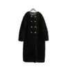 Haining Fur Winter New Double Breadted Buckle Sheep Cut Fleece Women's Long Lamb Wool Coat 427093