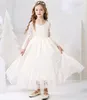 212 Year Flower Girl Dresses White Beige Long Sleeve Summer Dress Communion Toddler Kids Christening Wedding Bridesmaid Clothes 240306