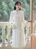 Casual Dresses French Court Style White Velvet Dress Woman Vintage Vicotrian Design Lace Patchwork Elegant Lady Midi Bottoming Vestidos