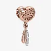 100% 925 Sterling Silver Openwork Heart Two Feathers Dreamcatcher Charm Fit Original European Charm Armband Fashion Jewelry Acc243R