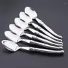 Spoons 8 5'' Laguiole Dinner Spoon Stainless Steel Tablespoon Silverware Hollow Long Handle Public Large Soup Rice Cutle3088