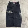 Streetwear JNCO Jeans Y2K pantalon homme Harajuku rétro Hip Hop graphique Baggy noir gothique taille haute pantalon large 240227