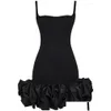 Basic & Casual Dresses Elegant Women Sleeveless Strap Short Mini Dress Square Neck Low Cut Bodycon Black Ruffles Hem Clubwear Vestido Dhaqm