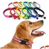 Coleiras para cães Coleiras para cães e gatos Coleiras reflexivas tamanho ajustável Pet Nylon Strap Bell Collar Cachorrinho Colar Seguro Drop Delivery Home Ga Dhyeb