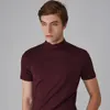 Mens Small High Neck Short Sleeve Tshirt Turtleneck Solid Color Daily Look Shortsleeved Bottom Shirt Slim Fit 240304