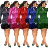 Etnische kleding Bodycon mini-jurken voor dames Gedrukt patchwork Lange mouwen Slim Fit Sexy avondcocktail Party Club Grote maten jassen 4XL