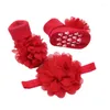 Accessori per capelli Born Baby Calzini in cotone floreale in pizzo carino con fascia per capelli a fiori Puntelli per foto Set Fascia elastica per bambina antiscivolo