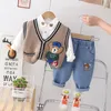 Set di abbigliamento Vestiti per ragazzi Primavera Autunno Bambini Gilet lavorato a maglia Camicie Jeans 3 pezzi Tute per bambina Vestito da festa Pantaloni in denim Abiti