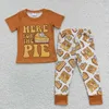 Clothing Sets Wholesale Baby Boy Short Sleeves Turkey Pie Green Cotton T-shirts Kids Set Toddler Children Plaid Pants Thanksgiving Outfit