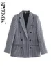 KPYTOMOA Frauen Mode Büro Tragen Zweireiher Karierten Blazer Mantel Vintage Langarm Taschen Weibliche Oberbekleidung Chic Tops 240228