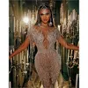 Stunningbride 2024 럭셔리 웨딩 드레스 Mermaid Sparkly Crystal Beaded Tassel Sheer Neck Diamonds 디자인 신부 가운 Illusion Backless Custom Made YD