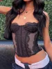 Camis Weekeep Black Lace Corset Top Sexig Se genom Club Party Camisole Women Mesh Solid Tee Milkmaid Bustiers 90s Fashion Ladies Top