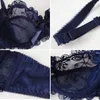 Bras Sets Sexy Embroidery Transparent Women Bra And Panties Set Lingerie Plus Size D E Cup Push Up Ultra Thin Lace Underwear Blue