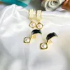 Dangle Earrings Alloy C-Ring Inlaid Pearl Silver Needle Female Black And White Enamel Glaze Jewelry Party Accessories