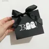 Wrap Prezent Mini Cute Halloween Candy Box z upiornym boo i duchem - Czarne pudełko z wstążką sztuczkę lub uczta T240309