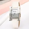 Relógios de pulso 2021 mulheres relógio quadrado letra h design senhoras couro quartzo luxuoso prata strass feminino casual relógios244n