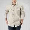 100 Katoen Heren Shirt Effen Kleur MultiPocket Hoge Kwaliteit Cargo Shirts Mode Outdoor Casual Lange Mouw voor Mannen 240306