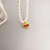 Heart Charm Pendant Necklace Little Pearls Chain Seed Beads Necklaces328M