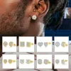 Guldfärg Iced Out Square Bling Stud Earring Men Hip Hop Luxury Rhinestone Geometry Stud örhängen för kvinnors smyckespresent