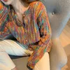 Autumn Winter Streetwear Harajuku Y2K Loose Casual Cardigan Sweater Ladies Rainbow Contrast Color Buttons Knitting Coat Outwear 240228