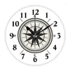 Zegary ścienne grunge morski kompas na kamiennym zegarku nadruk vintage morski statek oceaniczny