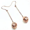 Boucles d'oreilles pendantes en or violet 585 plaqué Rose 14K, longue boule brillante pour femmes, bijoux de fête de mariage, cadeau