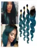 Dark Roots Dark Green Ombre Virgin Brazilian Human Hair With Closure 4Pcs Lot Body Wave 1BGreen Ombre 4x4 Lace Closure With 3Bund7487572