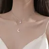 Collane con ciondolo Moda coreana Doppio strato Collana girocollo con stelle semplici per donna Pendenti con zirconi lucidi Luna Accessori regalo per ragazza