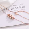 Collier à trois anneaux en titane et acier incrusté de diamants carrés pour femmes, nouveau Style, Simple, en or Rose, vente en gros