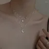 Collane con ciondolo Moda coreana Doppio strato Collana girocollo con stelle semplici per donna Pendenti con zirconi lucidi Luna Accessori regalo per ragazza