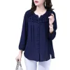 Shirt 6XL Size Mode Chiffon Shirt Vrouwen Shirt Blouse Zomer Middelbare Leeftijd Moeder Ronde Kraag Casual Shirts Vrouwelijke Tops 2023