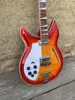 Anpassad semi ihålig kropp vänsterhänt 12 strängar 381 Cherry Sunburst Electric Guitar, med flammad lönnens svansbrygga