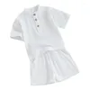 Clothing Sets Toddler Baby Boys Summer Outfit Solid Color Short Sleeve Button Tops Elastic Waist Shorts Clothes