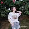 Nouveau Style américain chine-chic pur coton à manches courtes produit d'été pour femmes impression ample demi manches mince T-shirt polyvalent haut blanc mode