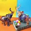 Obiekty dekoracyjne figurki doodle słonia wystrój posąg kolorowy wzór żywicy Zwierzęta biurko Splatter Art Elephant Statue Decor do kolekcji półki T24030