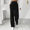Kobiety Kobiety Solidne Kolorowe kieszenie zamykają się na zamek błyskawiczne spodnie Lady Spodnie luźne szerokie nogę prosta streetwear uliczny