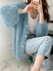 Tröjor ColorFaith New 2022 Elegant Lady Mohair Cardigans Weed Fashionabla överdimensionerade Knitwear Women's Autumn Winter Sweaters SWC3379