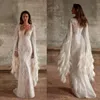 Abiti da sposa con perle affascinanti Abiti da sposa con paillettes con strass Sirena Abiti da sposa con piume a illusione Abiti da sposa a maniche lunghe su misura Taglie forti YD