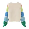 Cardigan maglione lavorato a maglia a righe arcobaleno Donna Giacca doppiopetto con scollo a V Cappotto Autunno Inverno Top allentato ed elegante DF4946 240228
