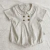 Été enfant en bas âge enfants rayure body garçons lâche col rabattu combinaison fille bébé mince chemise Crawlwear Onesie vêtements 240305