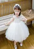 Girl039s klänningar Fashion Sequin Floral Flower Girl Dress for Wedding Princess White Tulle Baby Girls Bopning Dopning 1st BI4118744