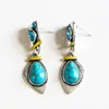 Dangle Earrings Vintage Tibetan Silver Color Drop Earring Blue Stone Chain For Women Boho Wedding Jewelry