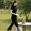 Ethnische Kleidung 2024 Elegante Frauen Cheongsam Chinesischen Traditionellen Schwarzen Split Kleid Vintage Kostüm Lange Kleider Sexy Qipao Farbe 2XL