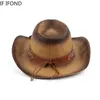 Chapeau de paille Vintage, chapeau de Cowboy occidental, chapeaux de soleil Panama, rétro élégant, casquette de Jazz, Sombrero Hombre, printemps été 240228