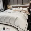 Zestaw pościeli haftowych biała egipska bawełna 600TC kołdra kołdra pokrywka płaska blachy poduszki poduszki stałe kolorowe łóżka do domu tekstil323g