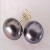 8-9 mm Tahitian Black Pearl Stud Earrings 14k GOLD box213R