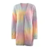 Regenboog Tie-Dye Dames Vest Lente Herfst Koreaanse All Match Gebreide Trui Jassen Kleurrijke Lange Mouwen Gradiënt Truien 240228